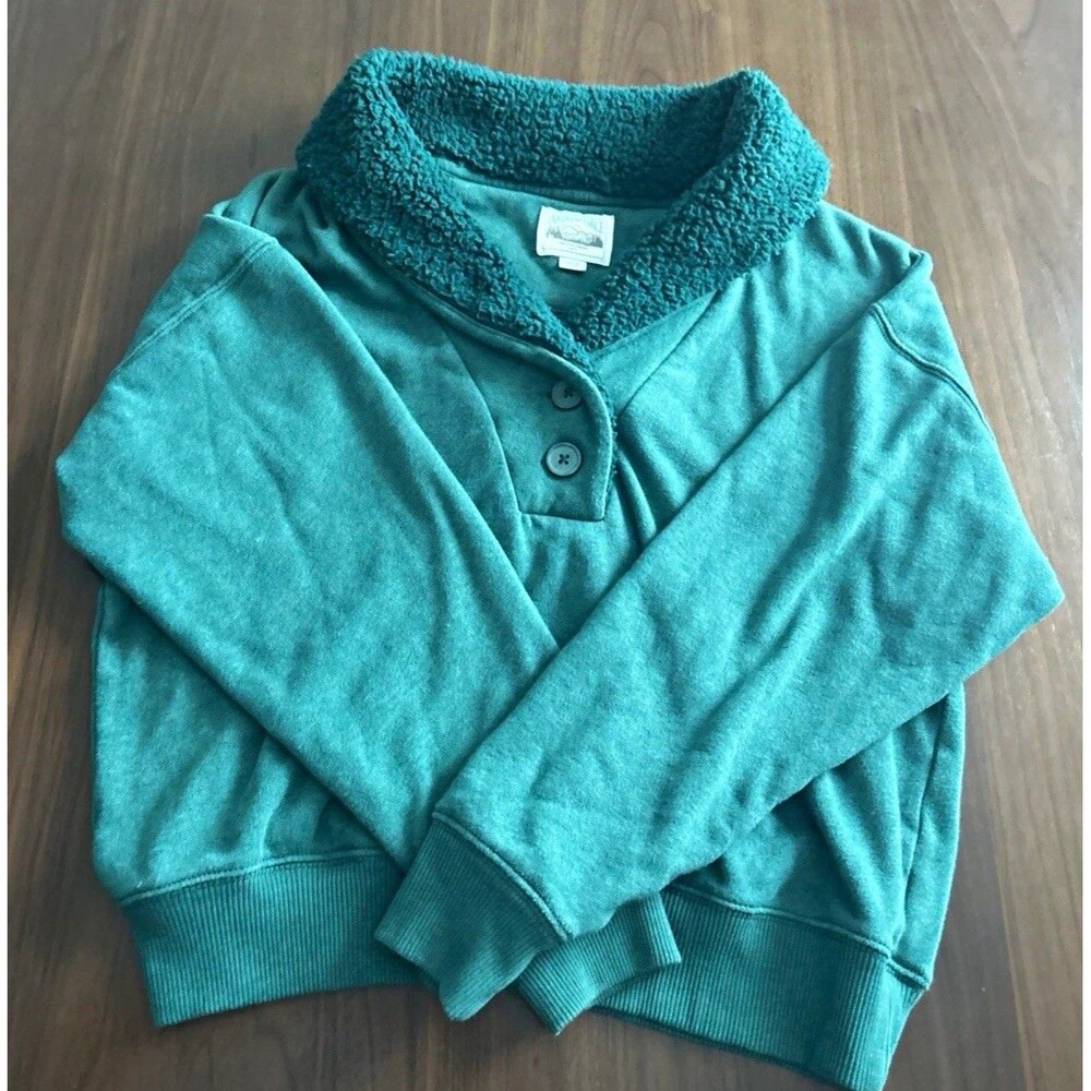 American Eagle Women's Green Collared Button Pullover Sweatshirt Size S